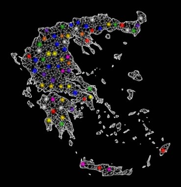 Yunanistan 'ın Parlak Işıklı Web Kablo Çerçeve Haritası