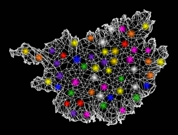 Mapa de canales web de la región de Guangxi Zhuang con puntos de luz de colores — Vector de stock