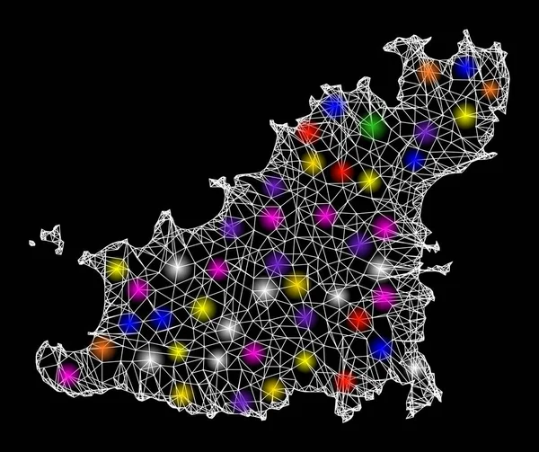 Web Wire Frame Map της νήσου Guernsey με φωτεινές κηλίδες — Διανυσματικό Αρχείο