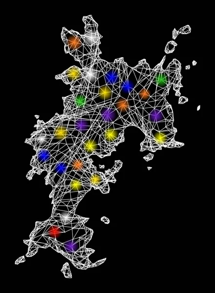 Χάρτης Ιστού του νησιού Κομόντο με φωτεινές κηλίδες φωτός — Διανυσματικό Αρχείο