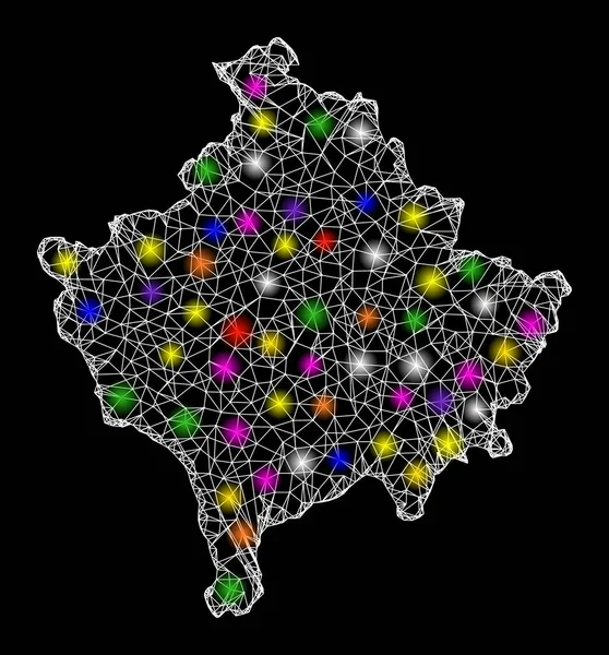 Web Wire Frame Map of Kosovo mit hellen Lichtpunkten — Stockvektor