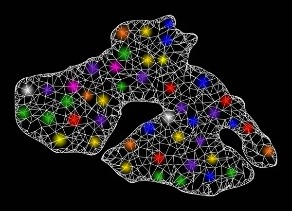 Mapa del marco de alambre web de la isla de Lesbos con puntos de luz deslumbrantes — Vector de stock