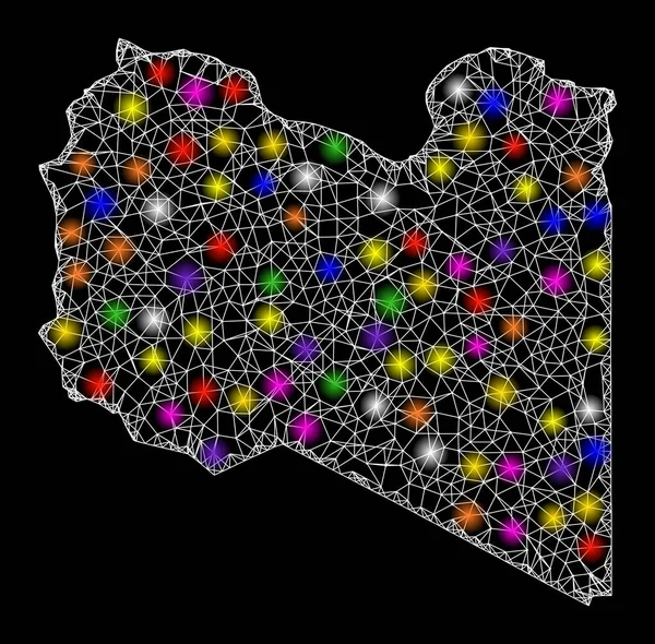 Mapa Web 2D de Libia con puntos de luz brillantes — Vector de stock