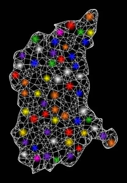 Mapa de la red web de la provincia de Lubusz con puntos de luz deslumbrantes — Vector de stock
