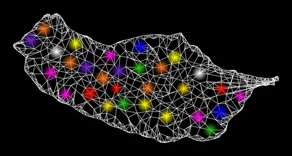 Mapa da Rede Web da Ilha da Madeira com Lugares de Luz Brilhantes — Vetor de Stock