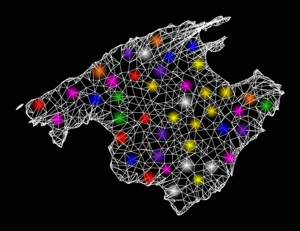 Web Mesh Map von Mallorca mit leuchtenden Lichtpunkten — Stockvektor