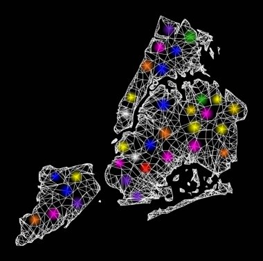 Renkli Işık Noktalarıyla New York Şehri Web Ağ Haritası