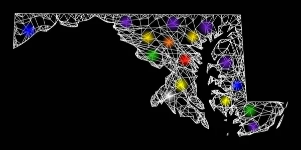Web Carcass Map van Maryland State met lichte vlekken — Stockvector