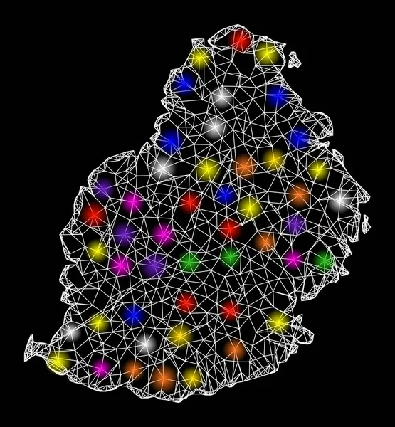 Mapa de malla web de Isla Mauricio con puntos de luz deslumbrantes — Vector de stock