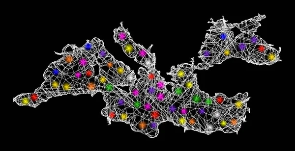 Web Carcass Map of Mediterranean Sea με φωτεινές κηλίδες — Διανυσματικό Αρχείο