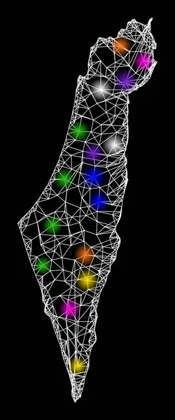 Mapa Web 2D de Israel com pontos de luz coloridos — Vetor de Stock