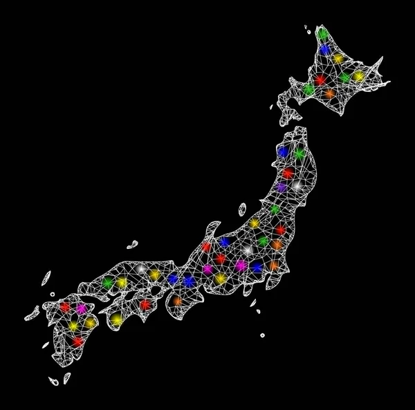 Карта веб-туши Японии с красочными пятнами света — стоковый вектор