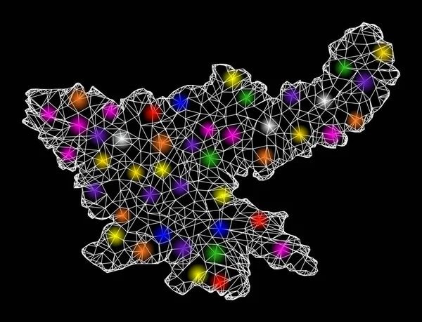 Mapa de la Carcasa Web del Estado de Jharkhand con puntos de luz deslumbrantes — Vector de stock
