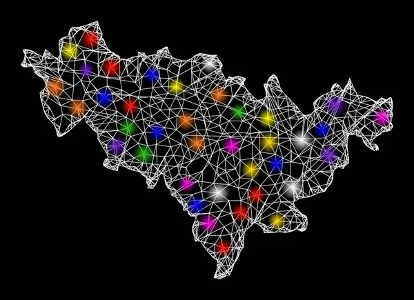 Parlak Işıklı Benekli Jilin Eyaletinin Web Kablo Çerçeve Haritası — Stok Vektör