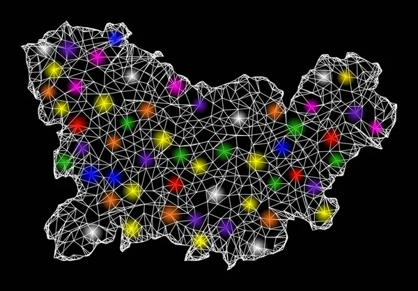 Mapa Web 2D de la Provincia de Ourense con Puntos de Luz Brillante — Vector de stock