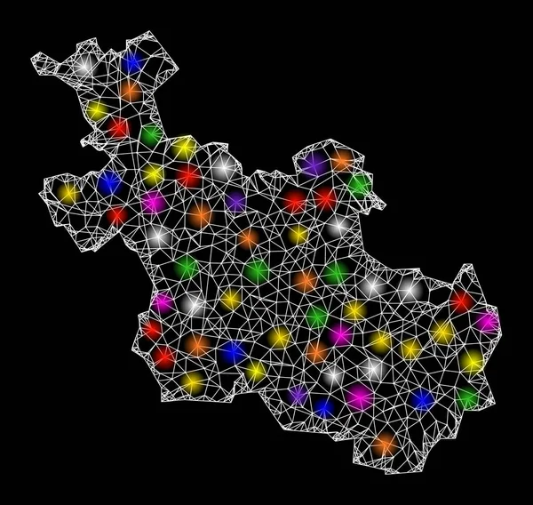 Web Carcass Mapa de la provincia de Overijssel con puntos de luz brillantes — Vector de stock