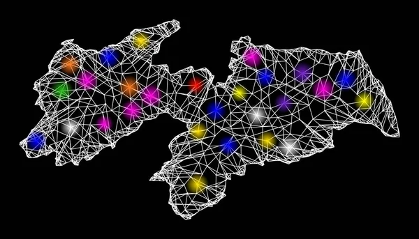 Mappa della cornice web dello stato di Paraiba con punti luce luminosi — Vettoriale Stock