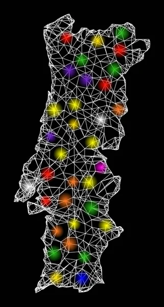 Mapa Web 2D de Portugal con puntos de luz brillantes — Vector de stock