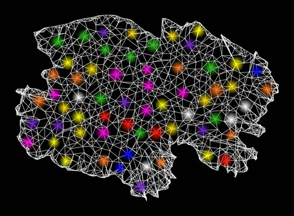 Mapa Web de la provincia de Qinghai con puntos de luz de colores — Vector de stock