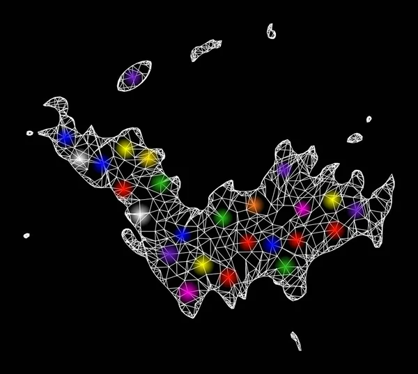 Mapa de armação de arame da Web de Saint Barthelemy com pontos de luz de brilho — Vetor de Stock