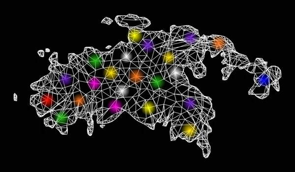 Mapa de la Carcasa Web de Saint John Island con puntos de luz de colores — Vector de stock