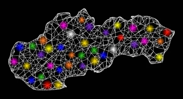 Mapa da Rede Web da Eslováquia com pontos de luz coloridos — Vetor de Stock