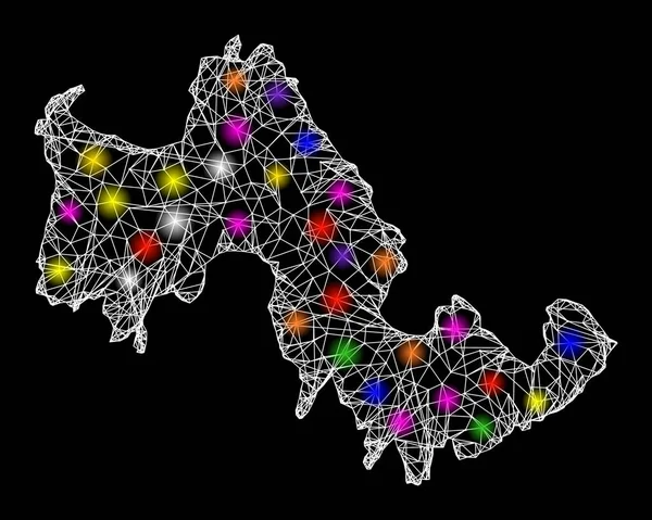 Mapa del marco de alambre web de la isla de Tilos con puntos de luz coloridos — Archivo Imágenes Vectoriales