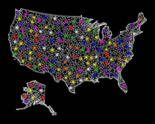Webb Carcass Karta över USA och Alaska med bländande ljus fläckar — Stock vektor