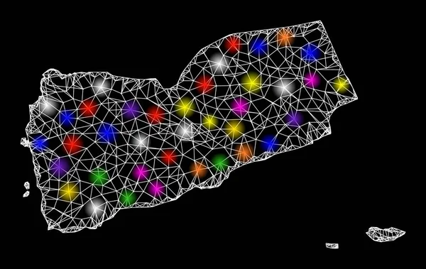 Mapa Web 2D de Yemen con puntos de luz brillantes — Archivo Imágenes Vectoriales