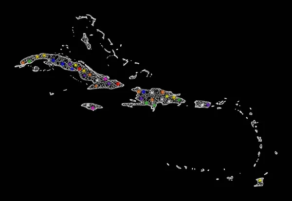 Веб-2D карта Карибских островов со светящимися пятнами — стоковый вектор