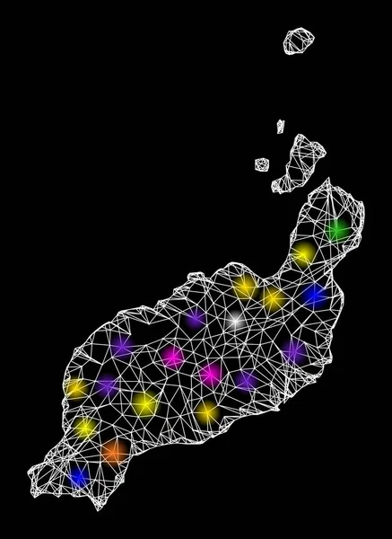 Карта сети островов Лансароте с блестящими пятнами — стоковый вектор