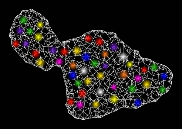 Mapa de la red web de Maui Island con puntos de luz brillantes — Vector de stock