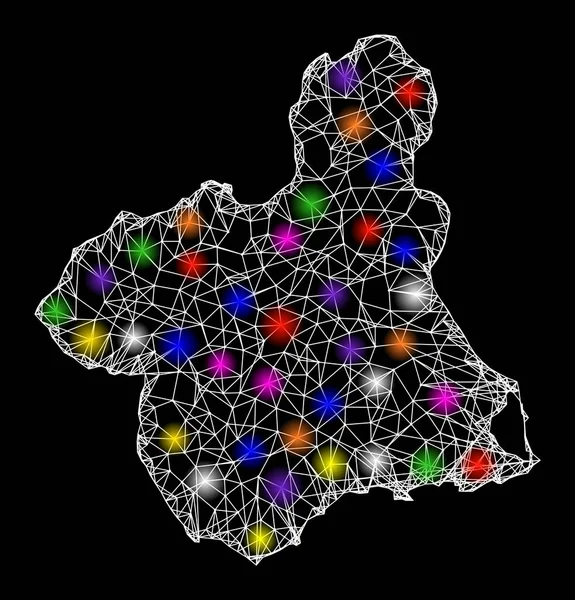Mapa de la Red Web de Murcia Provincia con Puntos de Luz Brillantes — Vector de stock