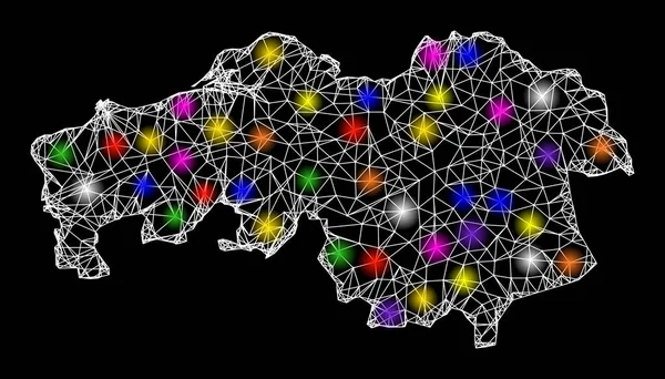 Mapa de malla web de la provincia de Brabante Septentrional con puntos de luz coloridos — Vector de stock