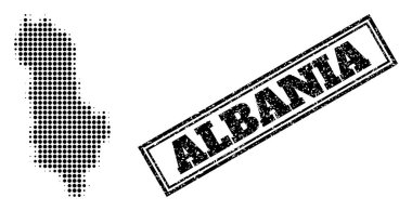 Arnavutluk 'un Yarım Tonluk Haritası ve Çerçeveli Mühür Mührü