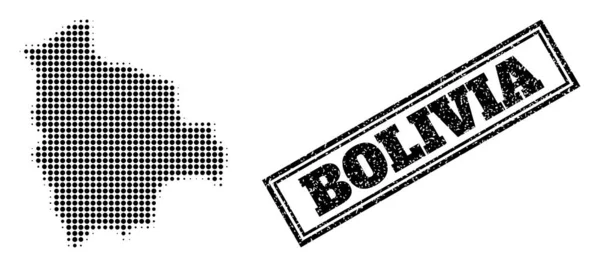 Carte demi-teinte de la Bolivie et sceau encadré impur — Image vectorielle