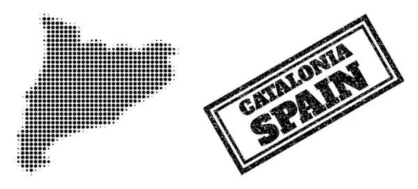 Mappa mezzitoni di Catalogna e Sigillo francobollo con cornice graffiata — Vettoriale Stock