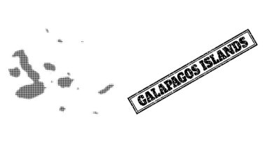 Galapagos Adalarının Yarıton Haritası ve Dokulu Çerçeve Damgası