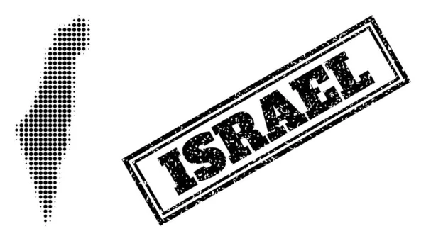 Izrael féltónusú térképe és a vészhelyzeti keretes pecsét — Stock Vector