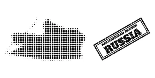 Mapa de medio tono de la región de Kaliningrado y sello con marco texturizado — Vector de stock