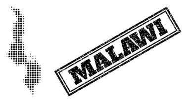 Yarı Tonlu Malawi Haritası ve Çizilmiş Çerçeve Damgası
