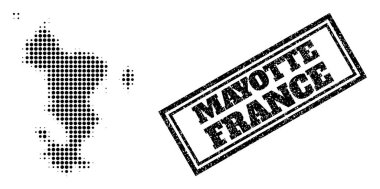 Mayotte Adaları 'nın Yarıton Haritası ve Dokulu Çerçeve Mührü