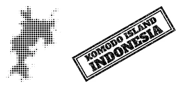 Peta Halftone Pulau Komodo dan Grunge Framed Watermark - Stok Vektor