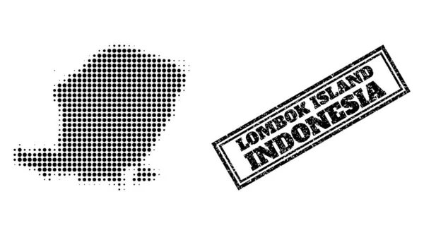 伦博克岛半色调地图及不洁净框架邮票 — 图库矢量图片