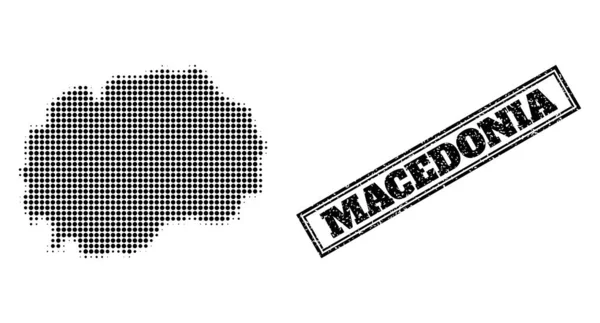 Makedonya 'nın Yarım Tonlu Haritası ve Çerçeveli Mühürlü Mühür