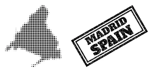 Halftone kaart van de provincie Madrid en ingelijste getextureerde zegel — Stockvector