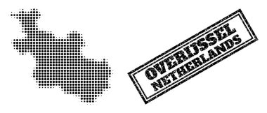 Overijssel Eyaleti 'nin Yarım Tonluk Haritası ve Grunge Çerçeveli Filigran