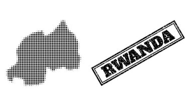 Yarı Tonlu Ruanda Haritası ve Dokulu Çerçeveli Mühür