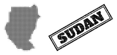 Sudan 'ın Yarıton Haritası ve Çerçeveli Mühür Mührü