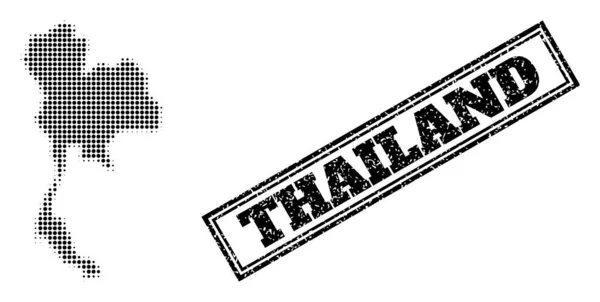 Halftone Map of Thailand and Scratched Framed Stamp Seal — 스톡 벡터